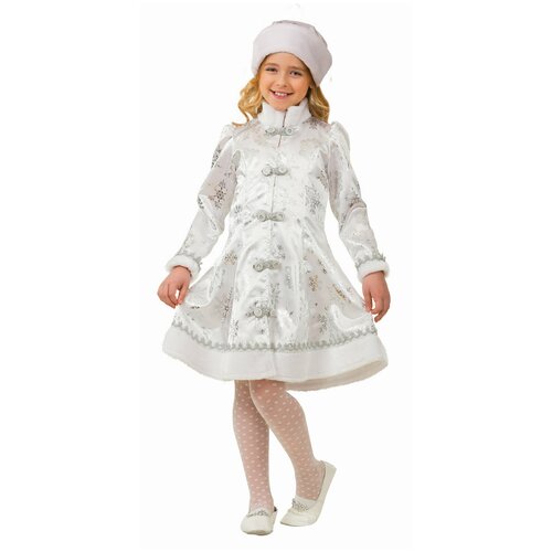 Карнавальный костюм «Снегурочка», сатин, платье, головной убор, р. 30, рост 116 см (серебристый/белый)