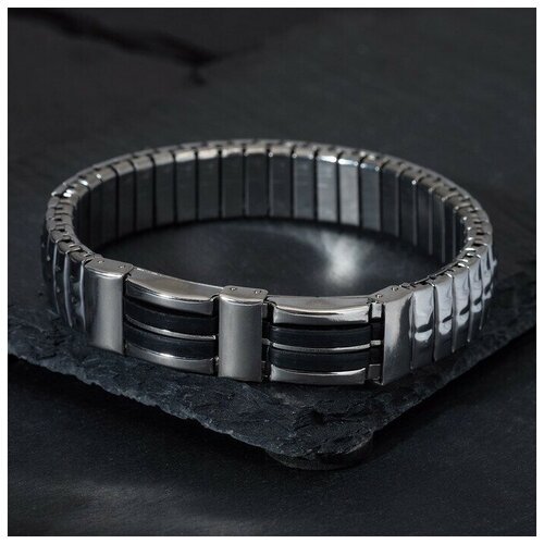 Жесткий браслет, диаметр 6.5 см (черный/серебристый) - изображение №1