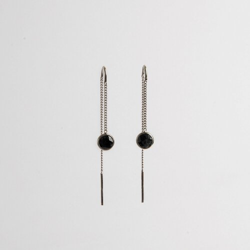 Серьги цепочки CORDE, серебро, 925 проба, родирование, сапфир, размер/диаметр 6 мм., длина 6 см., черный, серебряный (черный/серебристый/тёмно-синий) - изображение №1