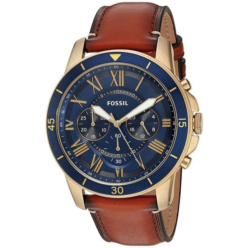 Наручные часы FOSSIL Grant FS5268, золотой, синий (синий/золотистый/стальной) - изображение №1