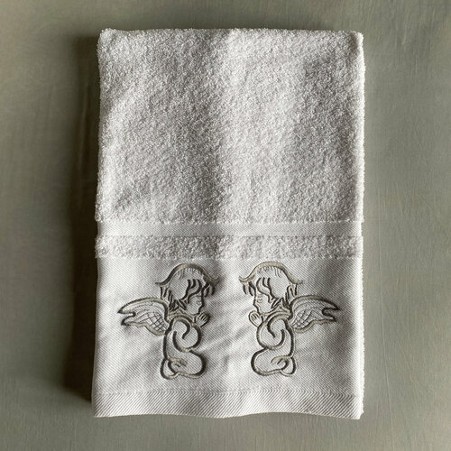 Крестильное полотенце "Ангелы" серебро (серебристый/белый) - изображение №1