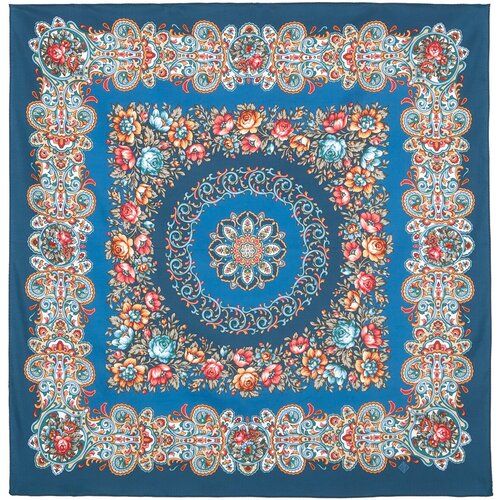 Платок Павловопосадская платочная мануфактура, хлопок, 80х80 см, мультиколор (синий/красный/голубой/оранжевый)