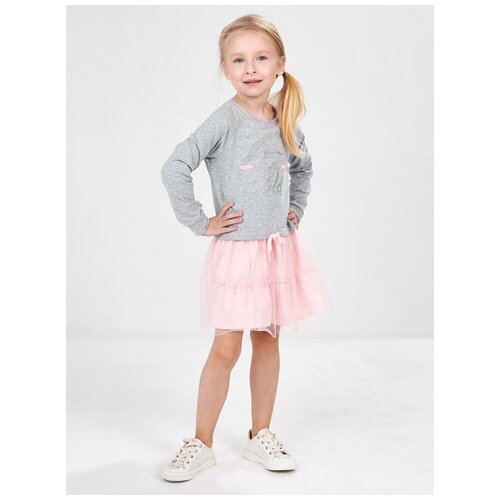 Платье Mini Maxi, хлопок, трикотаж, серый, розовый (серый/розовый)