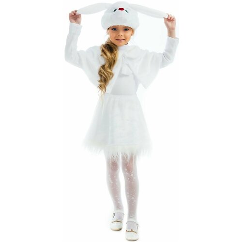 Карнавальный костюм "Зайка" для девочки, ростом 122-128 см: подойдет для различных фотосессий, утренников, новогодних маскарадов (белый)