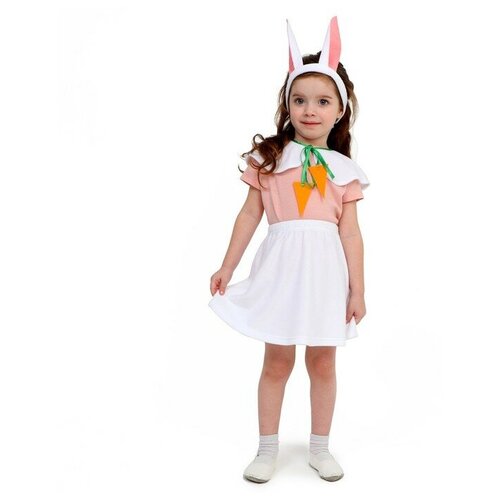 Карнавальный костюм «Зайка белая», плюш, пелерина, юбка, головной убор, рост 110-116 см (розовый/оранжевый/белый) - изображение №1