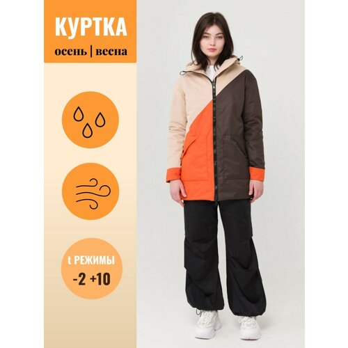 куртка  Polyanka демисезонная, оверсайз, водонепроницаемая, ветрозащитная, герметичные швы, мультиколор (коричневый/бежевый) - изображение №1