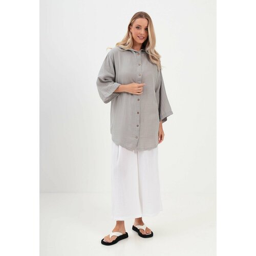 Рубашка  Luisa Moretti, серый (серый/белый) - изображение №1