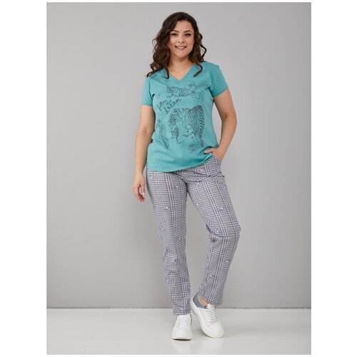Пижама Алтекс, брюки, футболка, короткий рукав, карманы, зеленый, бежевый (бежевый/зеленый)