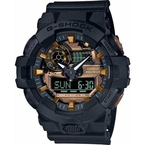 Наручные часы CASIO G-Shock Японские наручные часы Casio G-SHOCK GA-700RC-1A с хронографом, черный, золотой (черный/золотистый/золото)