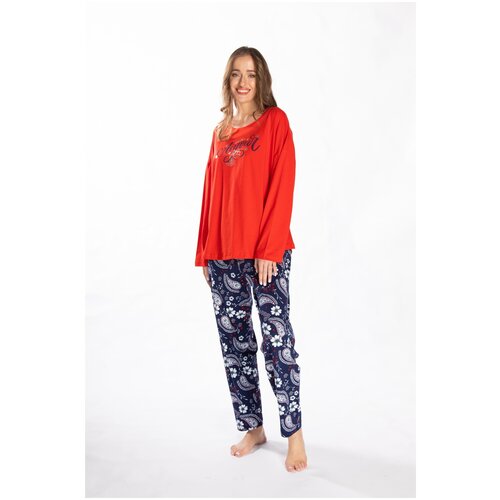 Пижама Vienetta, брюки, длинный рукав, красный - изображение №1
