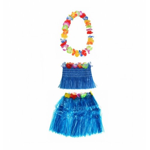 Гавайская юбка синяя 40 см, топ, ожерелье лея 96 см (синий)