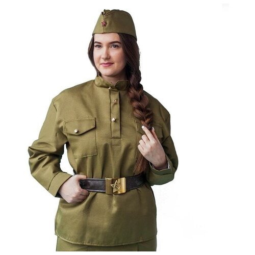 Карнавальный костюм "Солдаточка", пилотка, гимнастерка, ремень (зеленый/хаки/мультицвет)