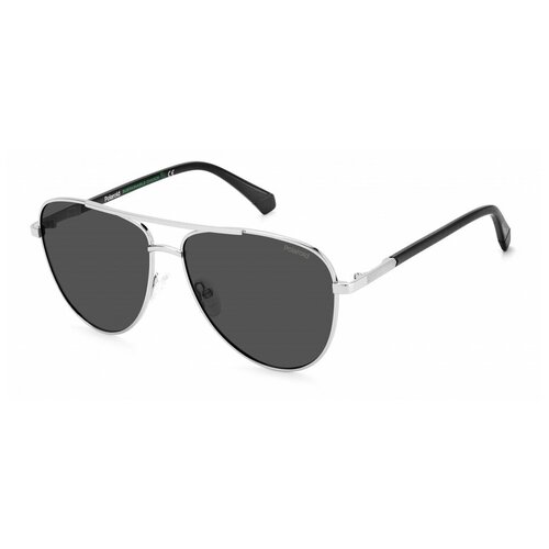Солнцезащитные очки Polaroid, авиаторы, оправа: металл, поляризационные, с защитой от УФ, мультиколор (серый/черный/серебристый)