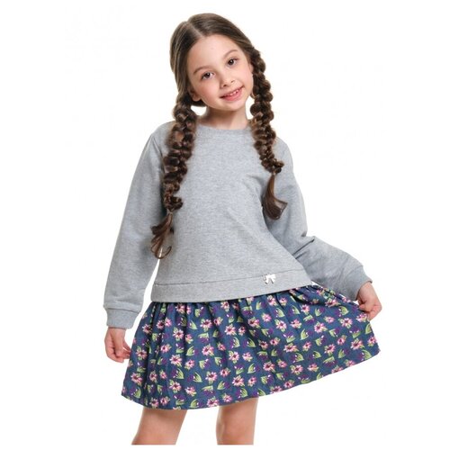 Платье Mini Maxi, хлопок, флористический принт, серый - изображение №1