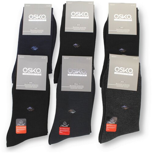 Носки OSKO, 12 пар, черный, серый, синий (серый/черный/синий)