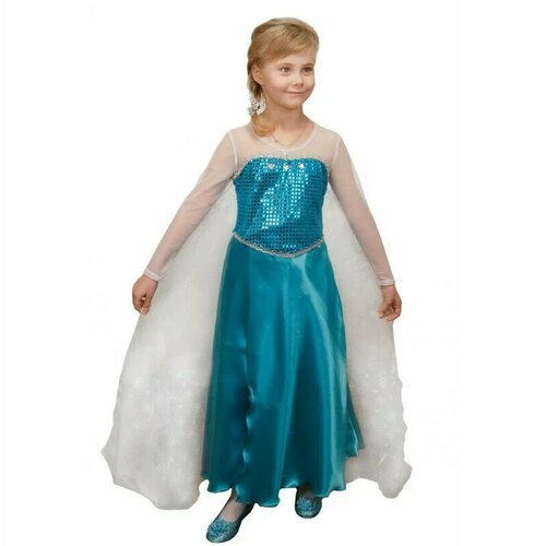 Карнавальный костюм Эльзы Холодное Сердце для девочек платье рост 116 (синий/голубой/бирюзовый/белый)