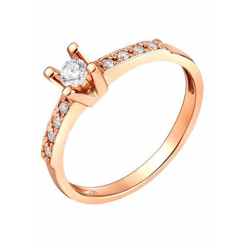 Кольцо помолвочное АМБЕР, красное, белое золото, 585 проба, бриллиант, золотой (золотистый)
