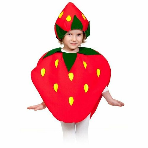Карнавальный костюм "Клубничка", шапочка, накидка, рост 98-128 см (красный)