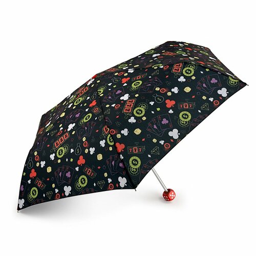 Зонт FULTON, механика, 3 сложения, купол 95 см., 6 спиц, деревянная ручка, для женщин, мультиколор (черный/красный/зеленый)