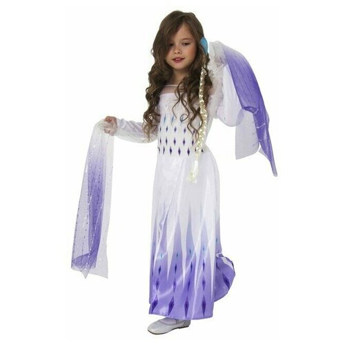 Карнавальный костюм «Эльза 2», белое платье, р. 30, рост 116 см (фиолетовый/белый)