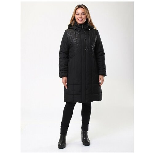 куртка  Maritta зимняя, средней длины, силуэт прямой, утепленная, черный - изображение №1