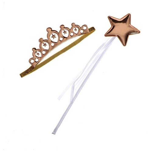 Карнавальный набор «Принцесса», 2 предмета: корона, жезл (золотой/золотистый) - изображение №1