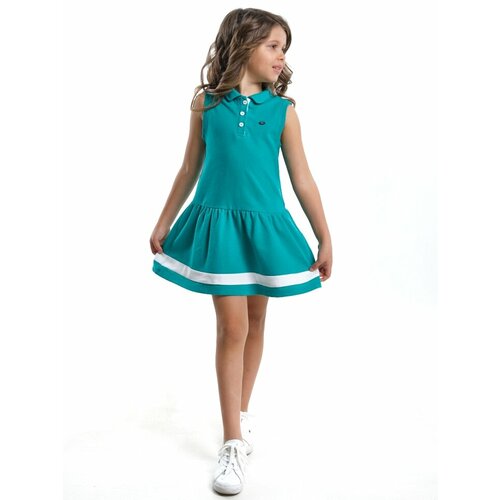 Платье Mini Maxi, хлопок, трикотаж, однотонное, белый, синий (синий/бирюзовый/белый)