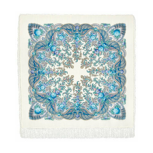 Платок Павловопосадская платочная мануфактура, 125х125 см, голубой, белый (голубой/белый)