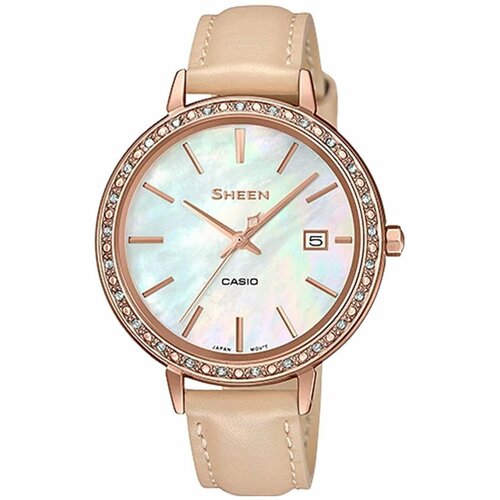 Наручные часы CASIO Sheen Часы наручные женские Casio Sheen SHE-4052PGL-7BUEF Гарантия 2 года, бежевый, золотой (бежевый/серебристый/золотистый)