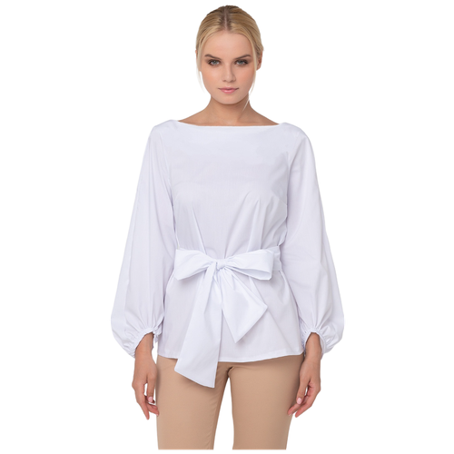Блуза  ONateJ, нарядный стиль, полуприлегающий силуэт, длинный рукав, однотонная, белый