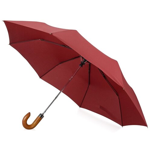 Зонт полуавтомат, 3 сложения, деревянная ручка, система «антиветер», чехол в комплекте, бордовый