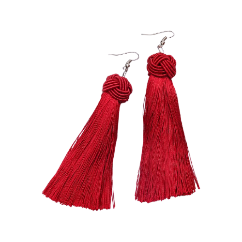 Серьги с подвесками Queen Fair, текстиль, красный, серебряный (красный/бордовый/серебристый)