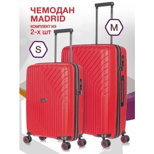 Комплект чемоданов L'case Madrid, 2 шт., полипропилен, водонепроницаемый, 79 л, красный
