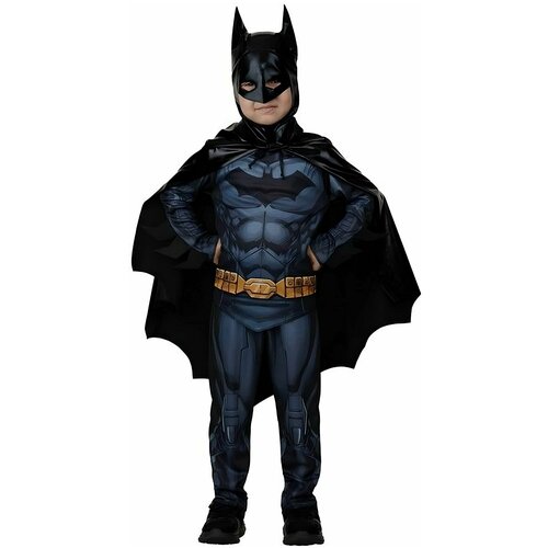 Карнавальный костюм "Бэтмэн" (без мускулов) для мальчиков ростом 122 см: в набор входит: сорочка, брюки, головной убор, плащ (черный)
