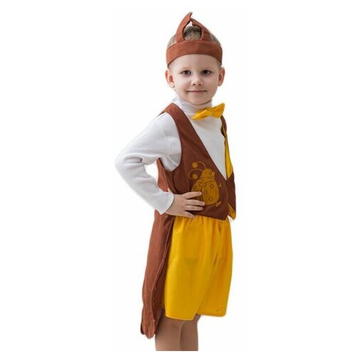 Карнавальный костюм "Жук", шапка, фрак, шорты, рост 122-134 см (коричневый/желтый/мультицвет)