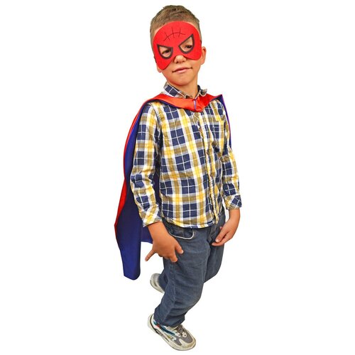 Набор карнавальный: накидка и маска (Человек паук), детский карнавальный костюм на день рождения, утренник, Хэллоуин, Новый год (синий/красный)