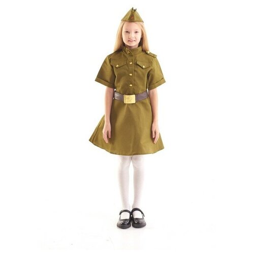 Платье военное для девочки, пилотка, ремень, 3-5 лет рост 104-116 см 9243798 (хаки)