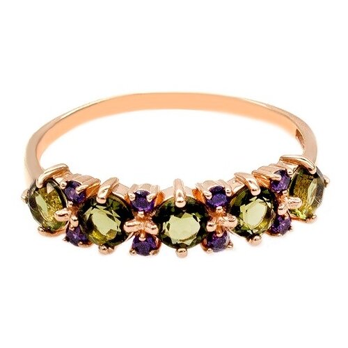 Кольцо The Jeweller, красное золото, 585 проба, фианит, турмалин, фиолетовый, зеленый (зеленый/фиолетовый)