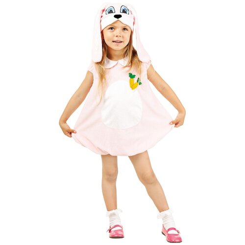 Карнавальный костюм «Зайка», платье, шапка (розовый/мультицвет/белый)