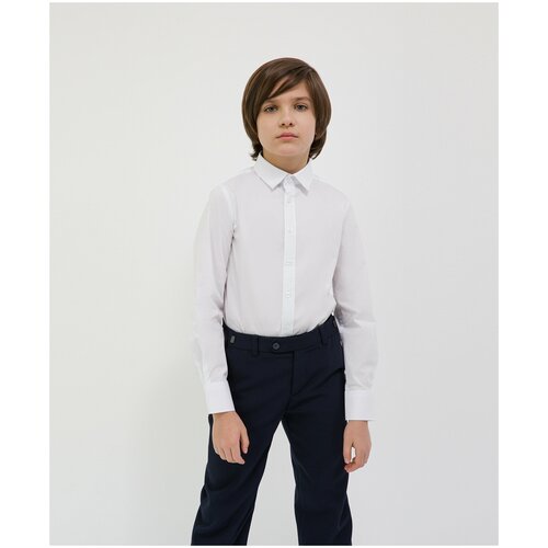 Школьная рубашка Gulliver, полуприлегающий силуэт, длинный рукав, однотонная, белый