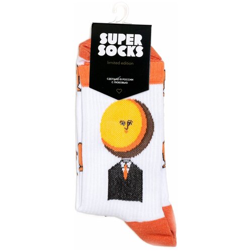 Носки Super socks, белый, черный, оранжевый (черный/оранжевый/белый)