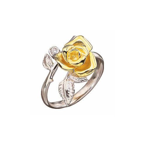 Перстень Альдзена Роза, белое, желтое, комбинированное золото, 585 проба, родирование, бриллиант, белый, желтый (желтый/белый) - изображение №1