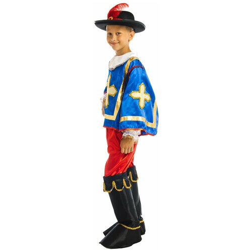 Карнавальный костюм "Мушкетер" для мальчика ростом 116-122 см, поможет создать образ сильного, смелого мушкетера для костюмированного утренника (синий)