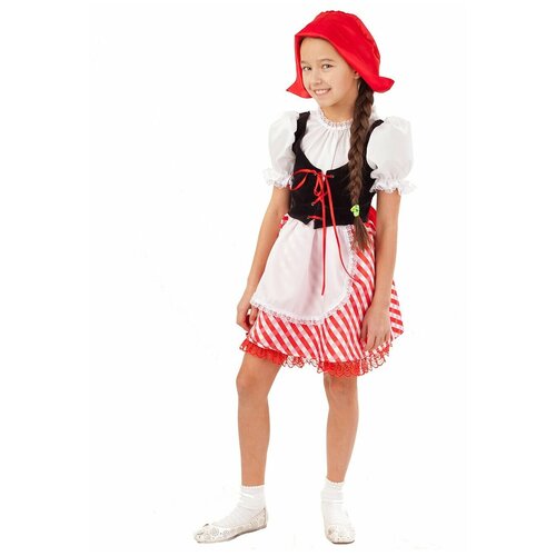 Карнавальный костюм Красная шапочка Пуговка рост 110 (красный/белый)