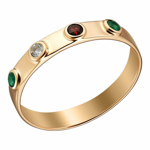 Кольцо, серебро, 925 проба, зеленый, золотой (красный/голубой/зеленый/золотистый) - изображение №1