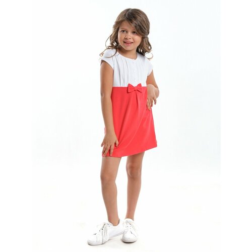 Платье Mini Maxi, хлопок, трикотаж, однотонное, коралловый, белый (коралловый/белый)