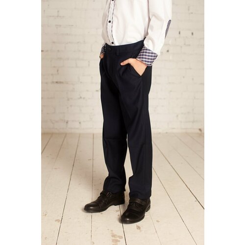 Школьные брюки , классический стиль, карманы, пояс на резинке, синий (синий/тёмно-синий)