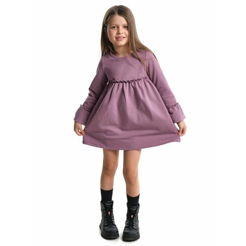 Платье Mini Maxi, футер, хлопок, трикотаж, однотонное, фиолетовый (фиолетовый/сиреневый)