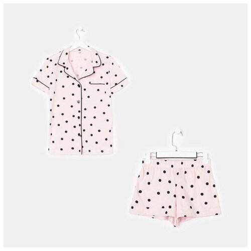 Пижама Kaftan, шорты, рубашка, короткий рукав, розовый, белый (розовый/белый)