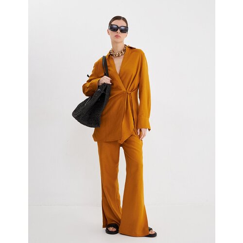 Пиджак hassfashion, удлиненный, силуэт полуприлегающий, двубортный, оранжевый - изображение №1